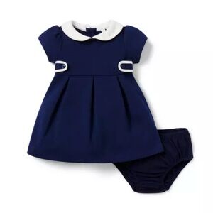 Janie and Jack Navy Blue Ponte Dress White Trim 6-12month NWT bay girl